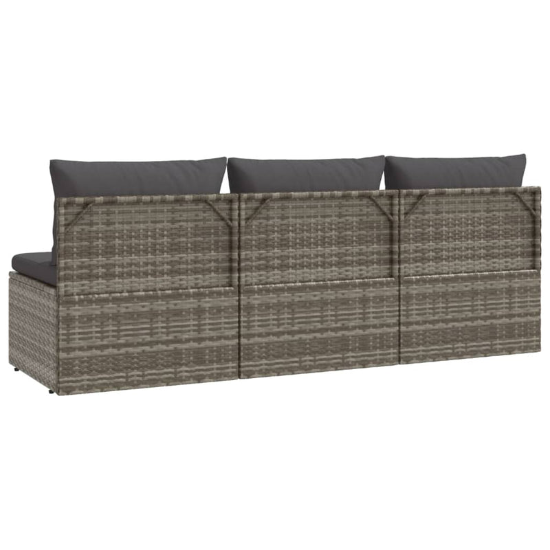vidaXL 3-Seater Garden Sofa with Cushions Grey Poly Rattan