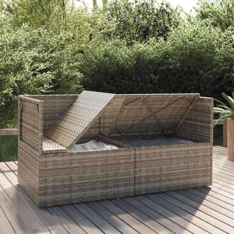 vidaXL 2-Seater Garden Sofa with Cushions Grey Poly Rattan