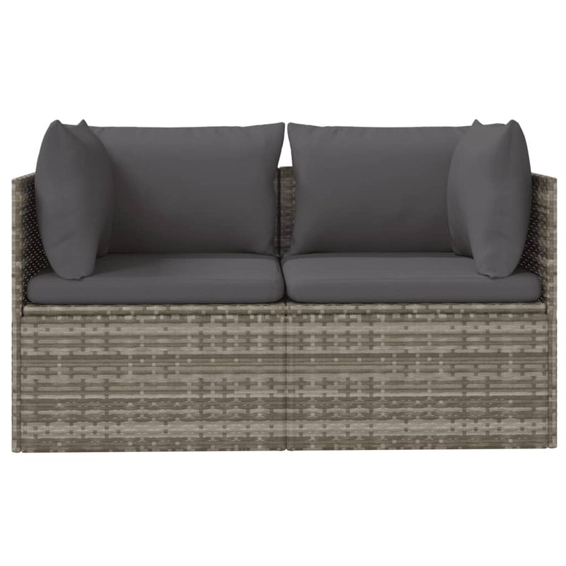 vidaXL 2-Seater Garden Sofa with Cushions Grey Poly Rattan