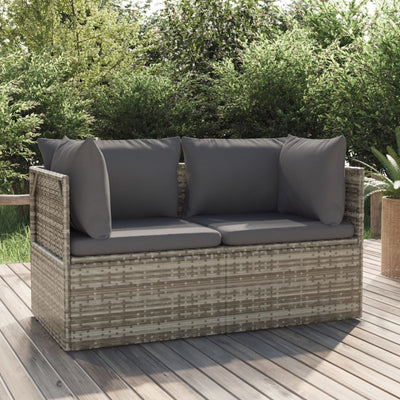 vidaXL 2-Seater Garden Sofa with Cushions Grey Poly Rattan