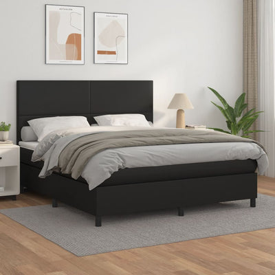vidaXL Box Spring Bed with Mattress Black 106x203 cm King Single Size Faux Leather