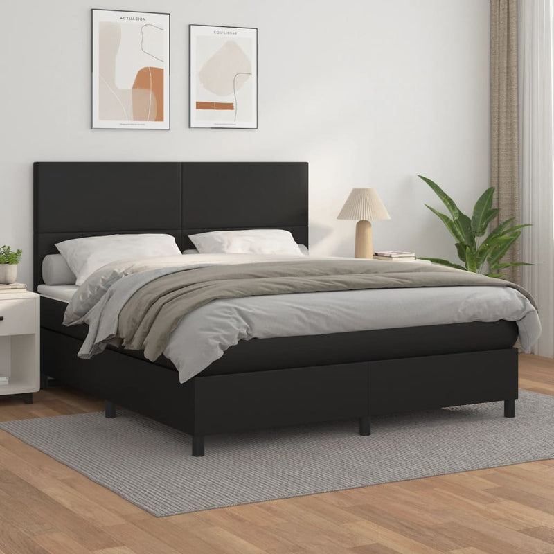 vidaXL Box Spring Bed with Mattress Black 106x203 cm King Single Size Faux Leather