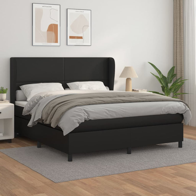 vidaXL Box Spring Bed with Mattress Black 106x203 cm King Single Size Faux Leather