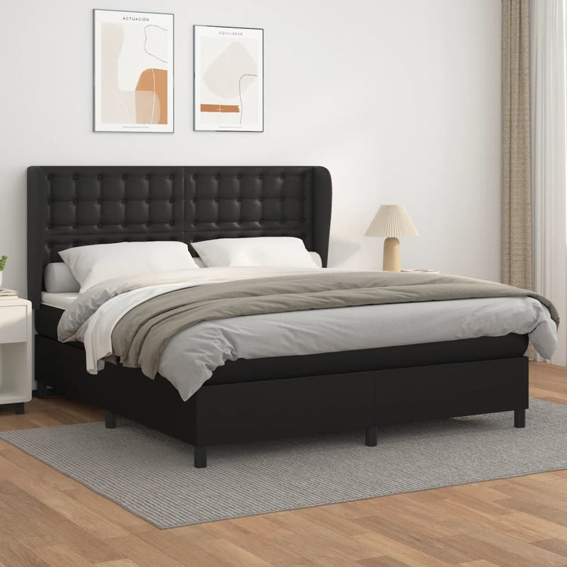 vidaXL Box Spring Bed with Mattress Black 106x203 cm King Single Size Faux Leather