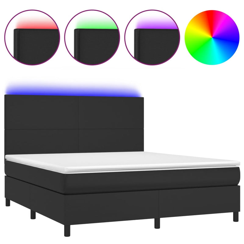 vidaXL Box Spring Bed with Mattress&LED Black 137x187 cm Double Size Faux Leather