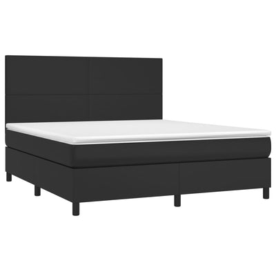 vidaXL Box Spring Bed with Mattress&LED Black 137x187 cm Double Size Faux Leather