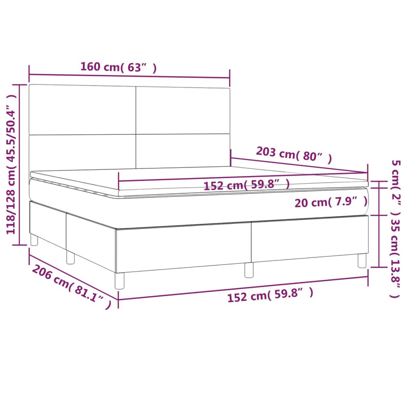 vidaXL Box Spring Bed with Mattress&LED Black 137x187 cm Double Size Faux Leather