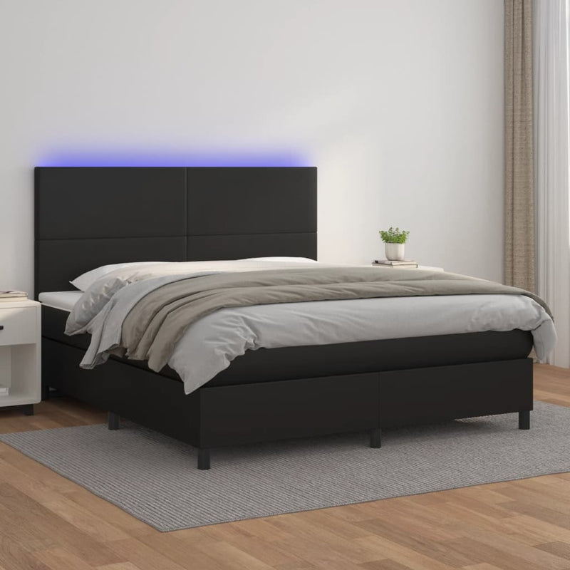 vidaXL Box Spring Bed with Mattress&LED Black 137x187 cm Double Size Faux Leather