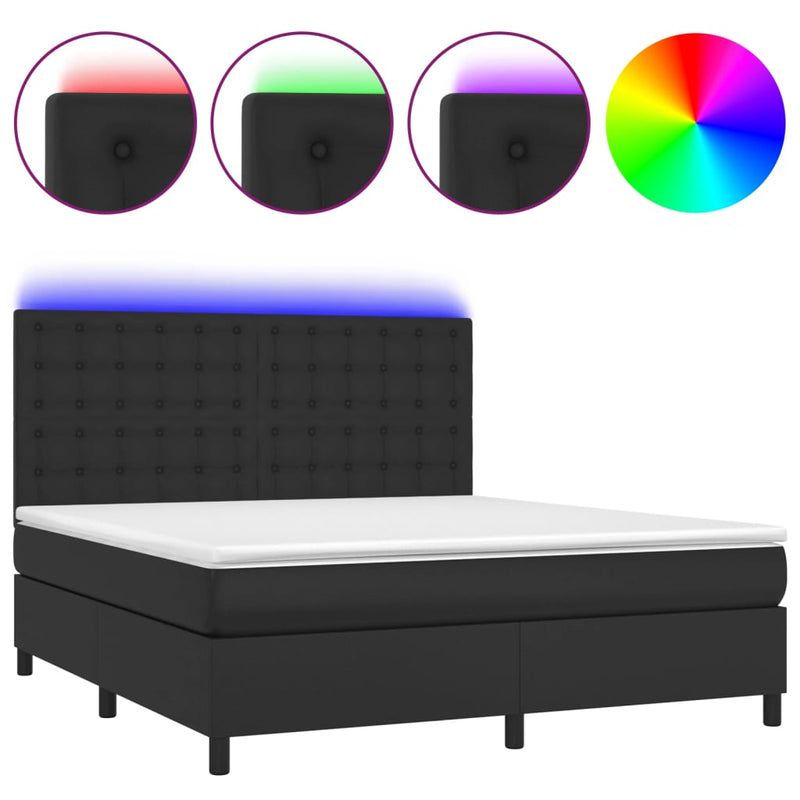 vidaXL Box Spring Bed with Mattress&LED Black 137x187 cm Double Size Faux Leather