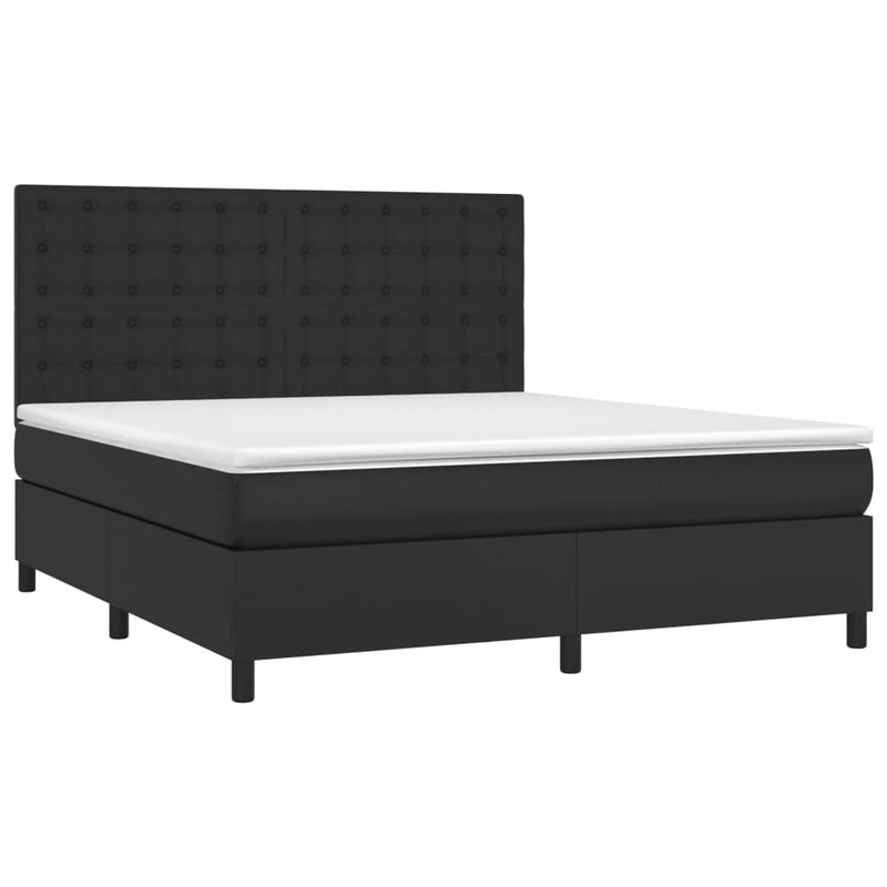vidaXL Box Spring Bed with Mattress&LED Black 137x187 cm Double Size Faux Leather
