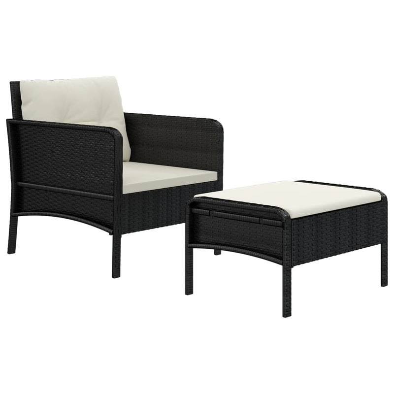 vidaXL 2 Piece Garden Lounge Set with Cushions Black Poly Rattan