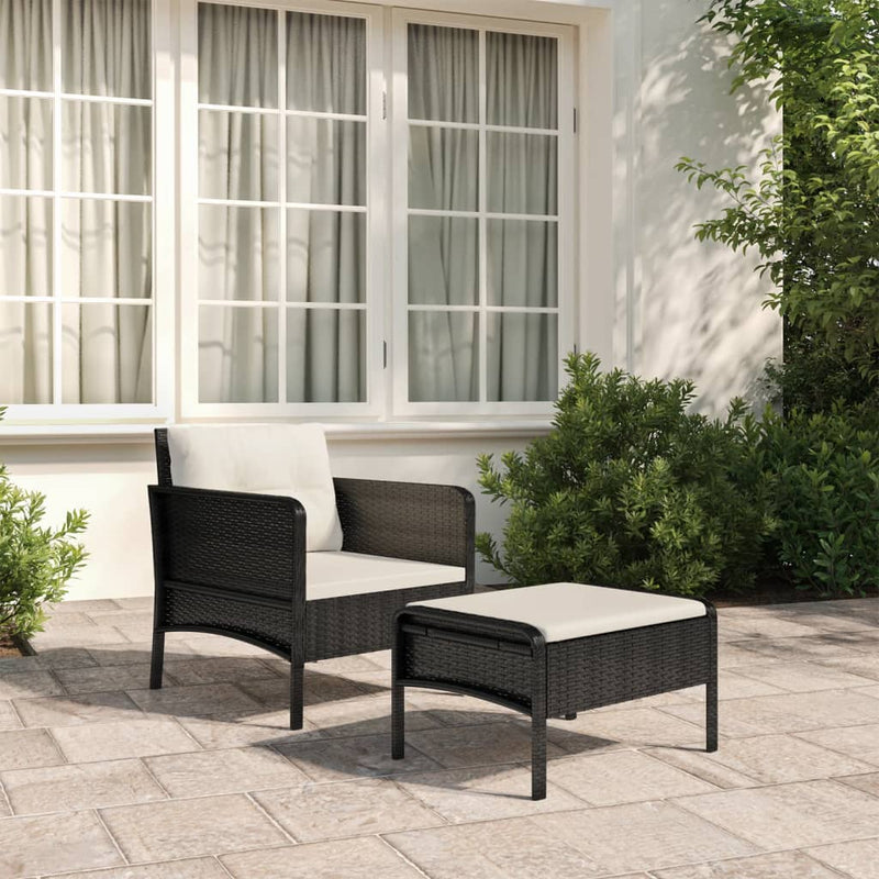 vidaXL 2 Piece Garden Lounge Set with Cushions Black Poly Rattan