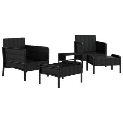 vidaXL 5 Piece Garden Lounge Set with Cushions Black Poly Rattan