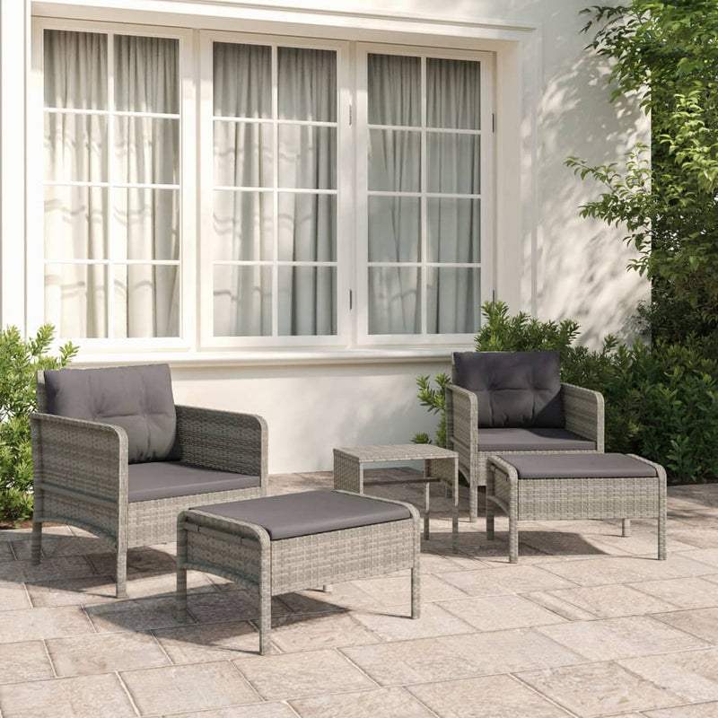 vidaXL 5 Piece Garden Lounge Set with Cushions Black Poly Rattan