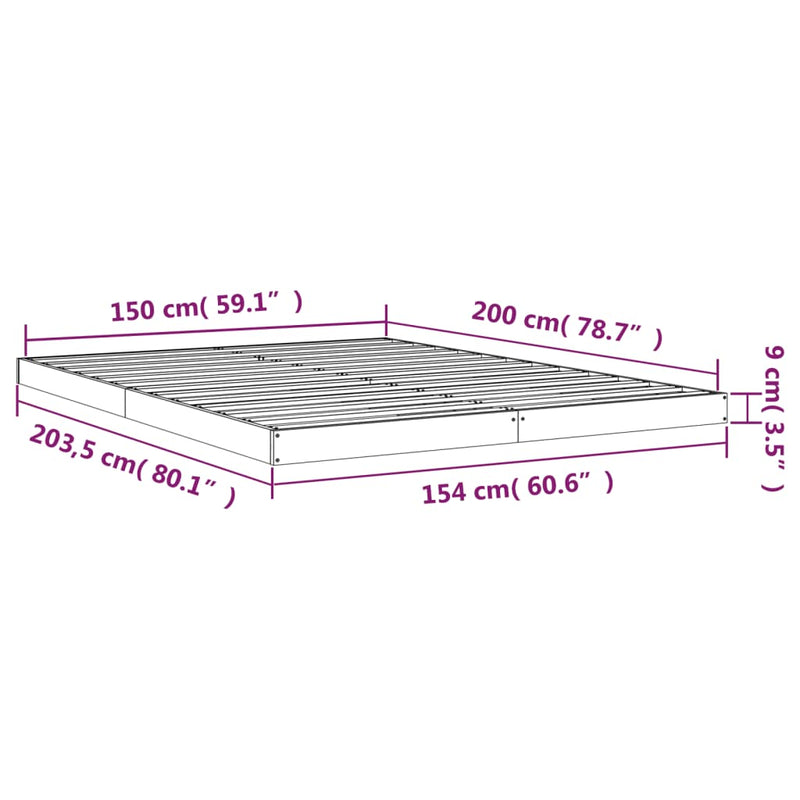 vidaXL Bed Frame without Mattress Black 150x200 cm Solid Wood Pine