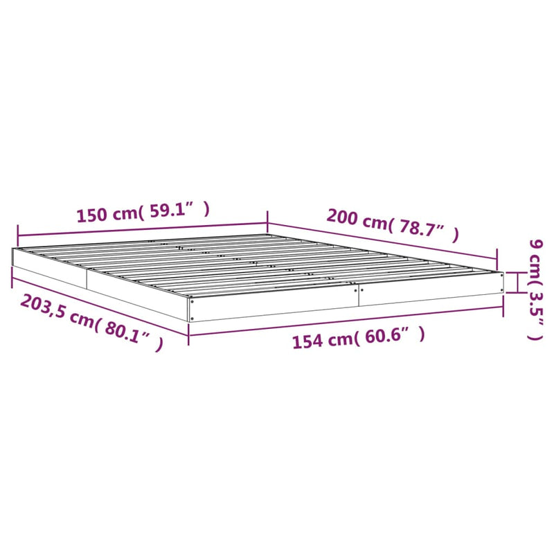vidaXL Bed Frame without Mattress Black 150x200 cm Solid Wood Pine