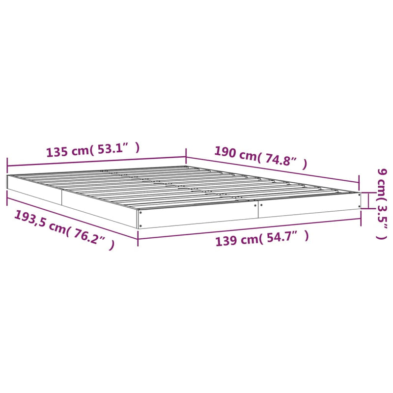vidaXL Bed Frame without Mattress Black 135x190 cm Solid Wood Pine