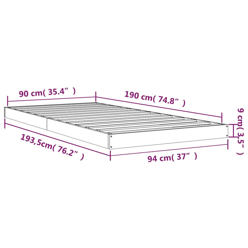 vidaXL Bed Frame without Mattress White 90x190 cm Solid Wood Pine