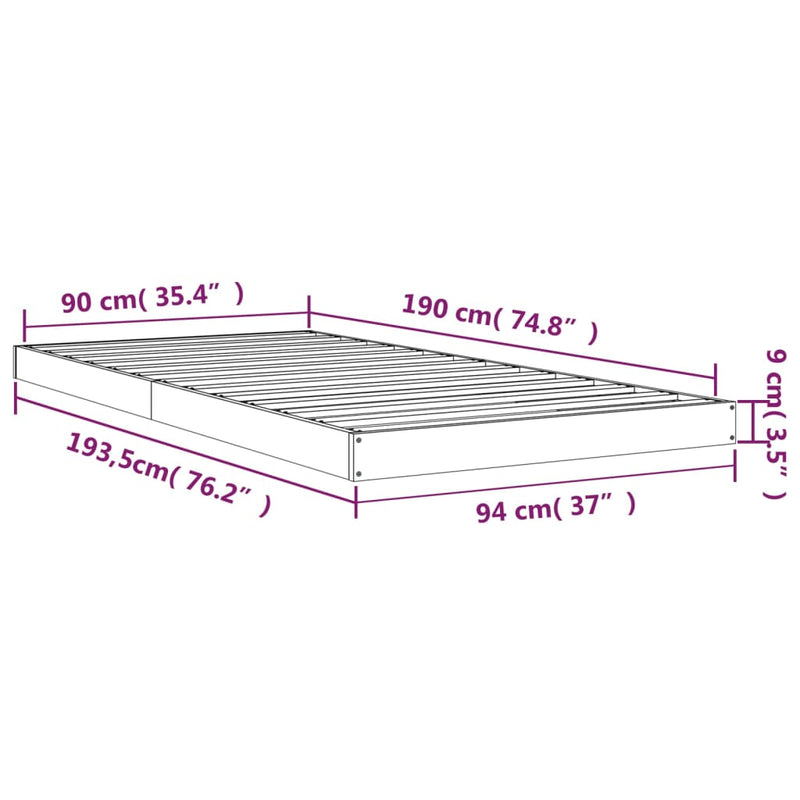 vidaXL Bed Frame without Mattress White 90x190 cm Solid Wood Pine