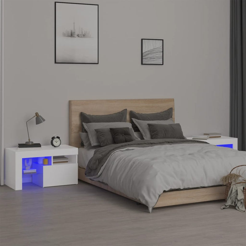 vidaXL Bedside Cabinets 2 pcs with LED Lights Sonoma Oak 70x36.5x40 cm