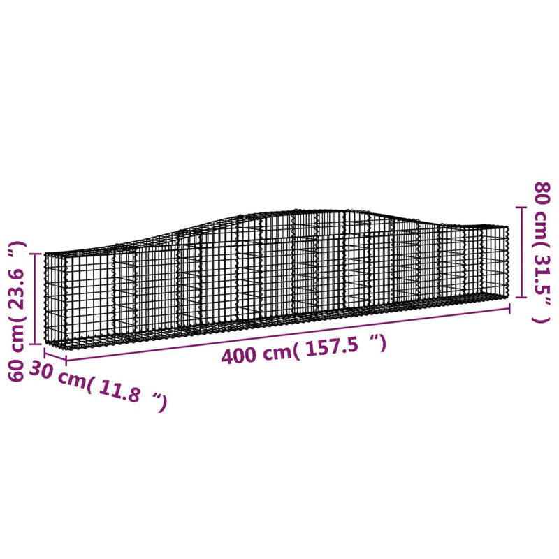 vidaXL Arched Gabion Basket 400x50x80/100 cm Galvanised Iron