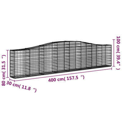 vidaXL Arched Gabion Basket 400x50x80/100 cm Galvanised Iron