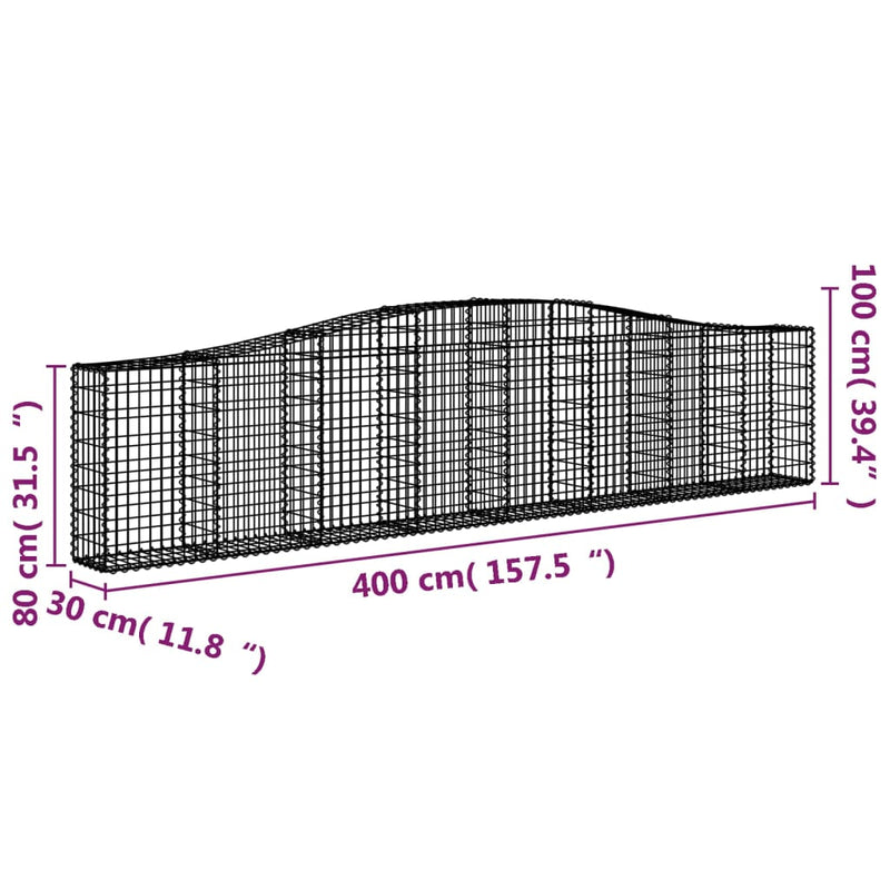 vidaXL Arched Gabion Basket 400x50x80/100 cm Galvanised Iron