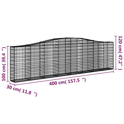 vidaXL Arched Gabion Basket 400x50x80/100 cm Galvanised Iron