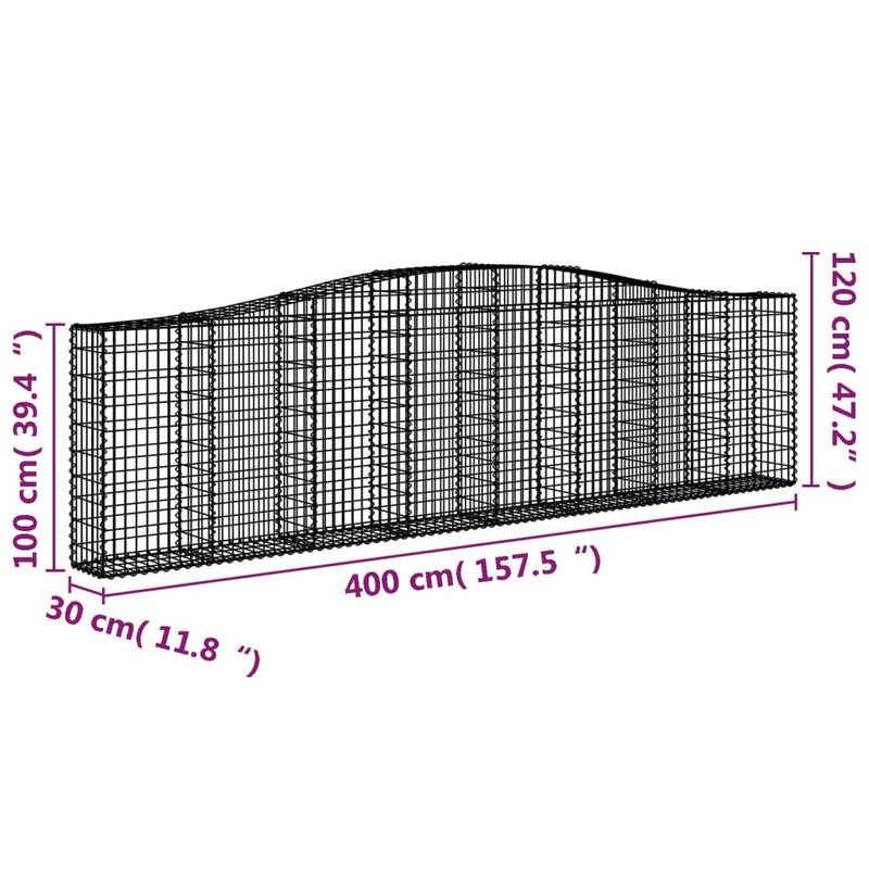 vidaXL Arched Gabion Basket 400x50x80/100 cm Galvanised Iron