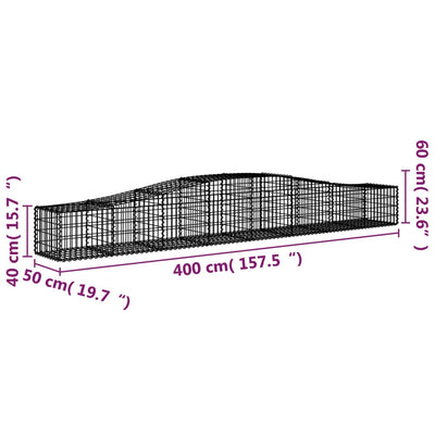 vidaXL Arched Gabion Basket 400x50x80/100 cm Galvanised Iron