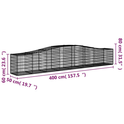 vidaXL Arched Gabion Basket 400x50x80/100 cm Galvanised Iron