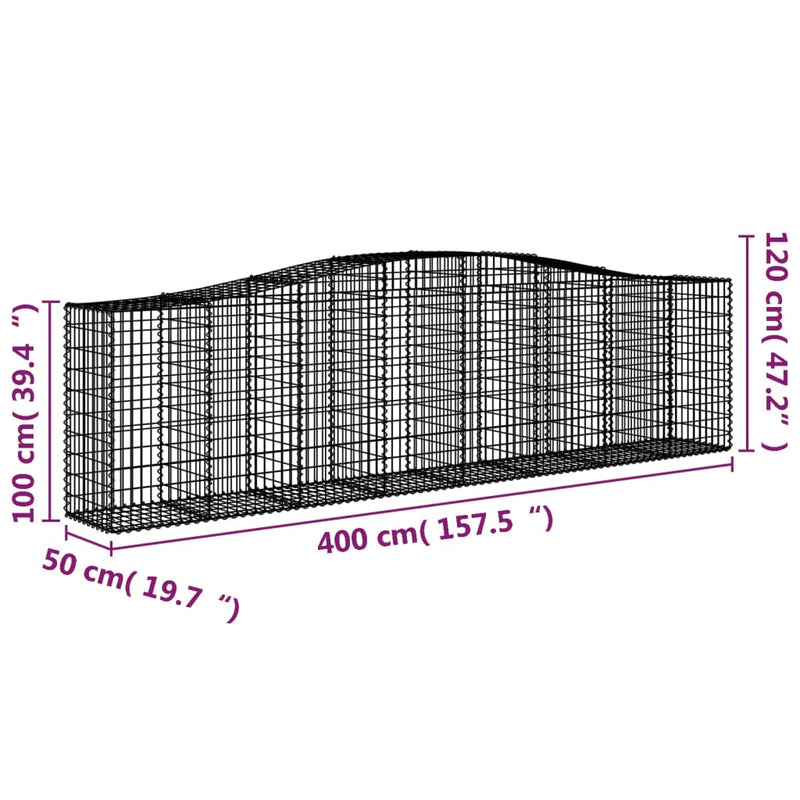 vidaXL Arched Gabion Basket 400x50x80/100 cm Galvanised Iron