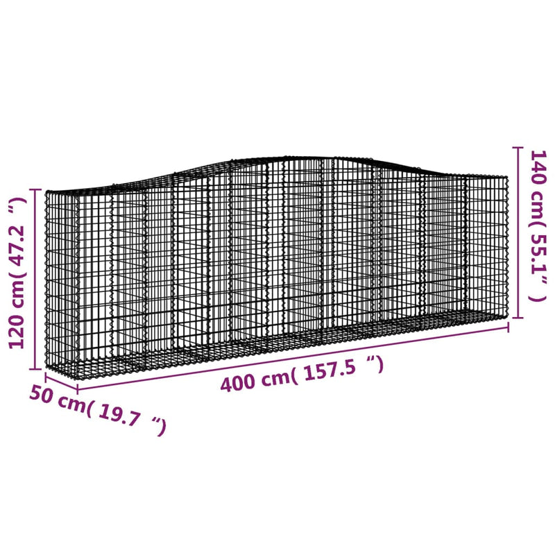 vidaXL Arched Gabion Basket 400x50x80/100 cm Galvanised Iron
