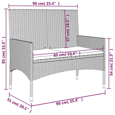 vidaXL 2-Seater Garden Bench with Cushions Black Poly Rattan