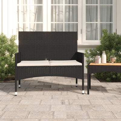 vidaXL 2-Seater Garden Bench with Cushions Black Poly Rattan