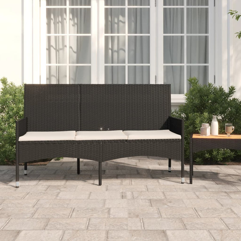 vidaXL 3-Seater Garden Bench with Cushions Grey Poly Rattan