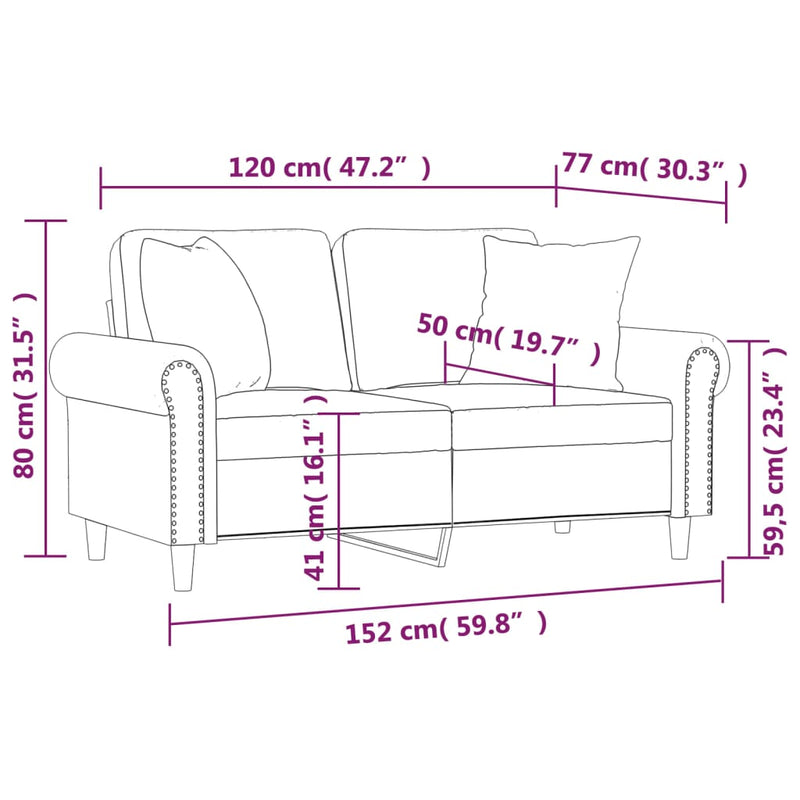 vidaXL 2-Seater Sofa with Pillows&Cushions Dark Grey 120 cm Velvet