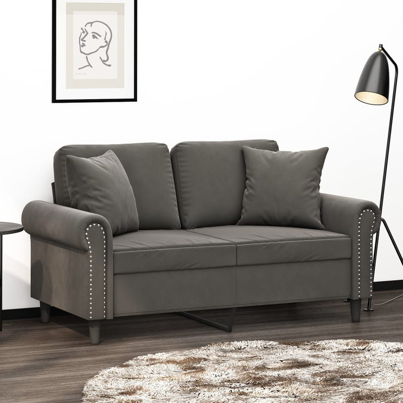 vidaXL 2-Seater Sofa with Pillows&Cushions Dark Grey 120 cm Velvet