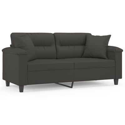 vidaXL 2-Seater Sofa with Pillows&Cushions Dark Grey 120 cm Microfibre Fabric