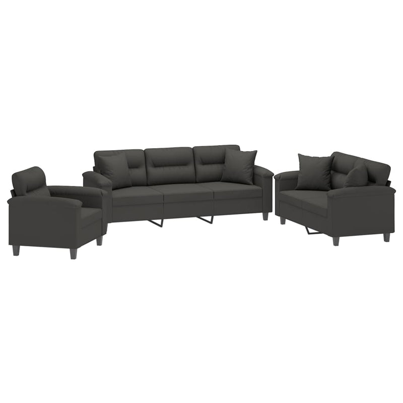 vidaXL 3 Piece Sofa Set with Pillows Dark Grey Microfibre Fabric