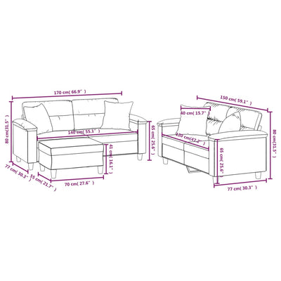 vidaXL 3 Piece Sofa Set with Pillows Dark Grey Microfibre Fabric