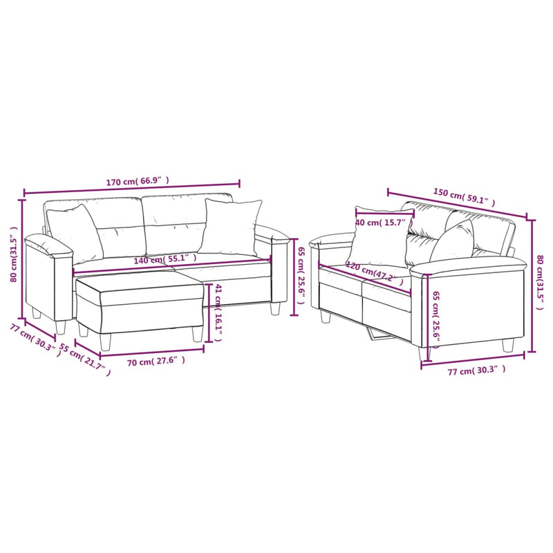 vidaXL 3 Piece Sofa Set with Pillows Dark Grey Microfibre Fabric