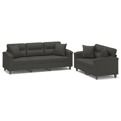 vidaXL 3 Piece Sofa Set with Pillows Dark Grey Microfibre Fabric