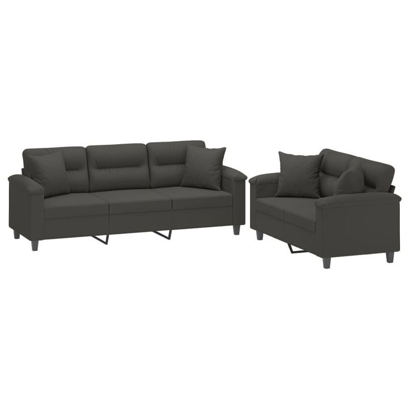 vidaXL 3 Piece Sofa Set with Pillows Dark Grey Microfibre Fabric