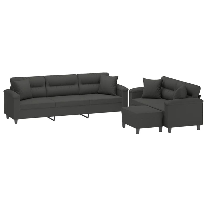 vidaXL 3 Piece Sofa Set with Pillows Dark Grey Microfibre Fabric
