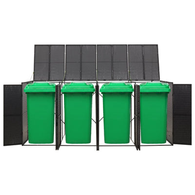 vidaXL Quadruple Wheelie Bin Shed Black 274x80x117 cm Poly Rattan