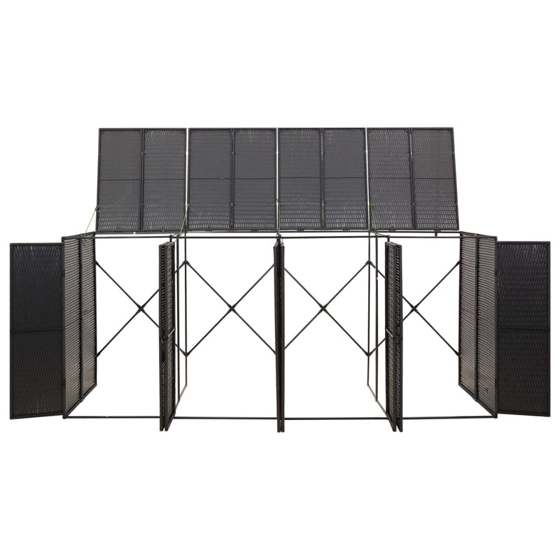 vidaXL Quadruple Wheelie Bin Shed Black 274x80x117 cm Poly Rattan