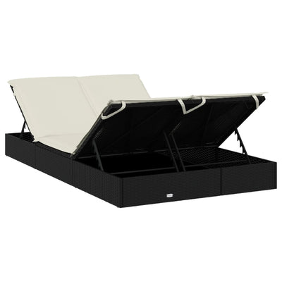 vidaXL 2-Person Sunbed with Cushions Grey Poly Rattan