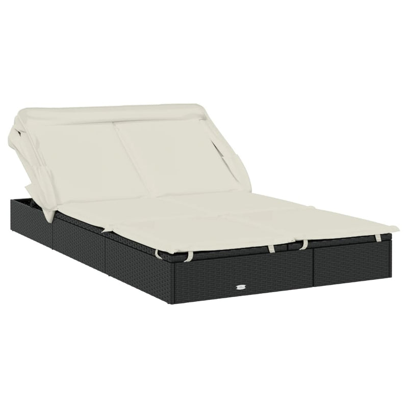 vidaXL 2-Person Sunbed with Foldable Roof Grey 213x118x97 cm Poly Rattan