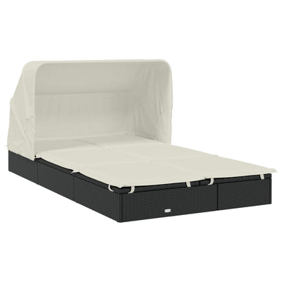 vidaXL 2-Person Sunbed with Foldable Roof Grey 213x118x97 cm Poly Rattan